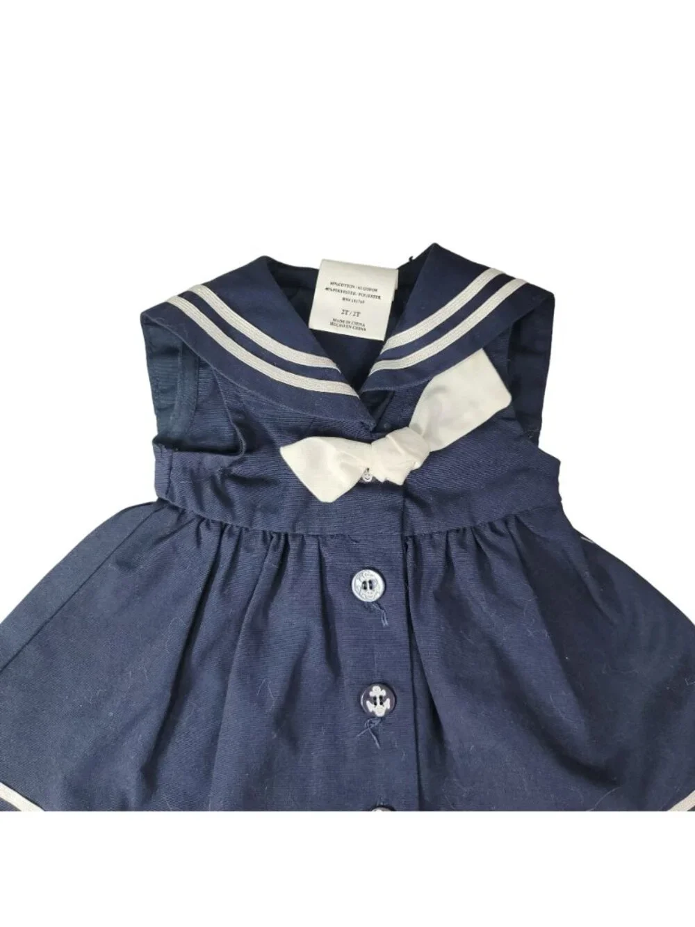 Toddler Baby Girls Sailor Dress Blue White 2T Bow Buttons Sleeveless Stripe